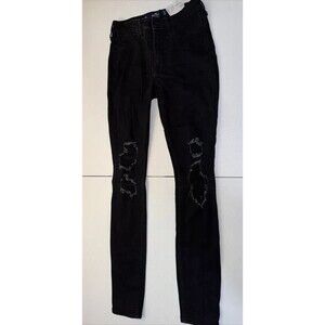 Hollister Jeans Womens 0/L High Rise Super Skinny Black Denim Distressed W24 L30